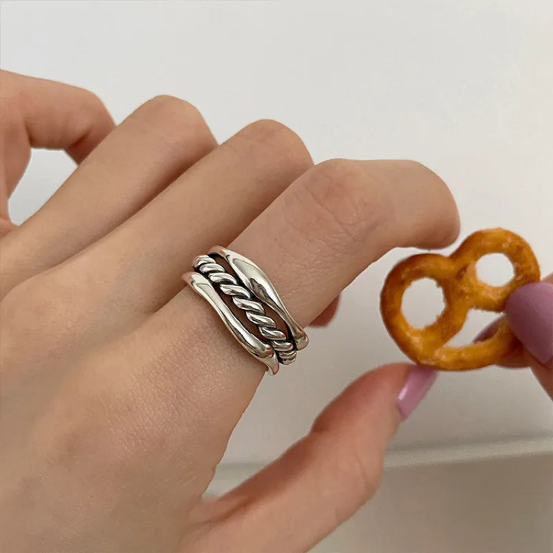 Bague tressée ajustable argent 925