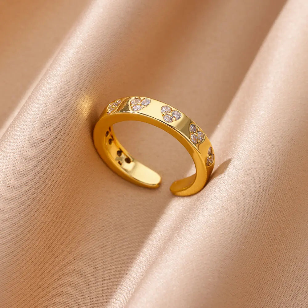 Gold Zircon Heart Ring
