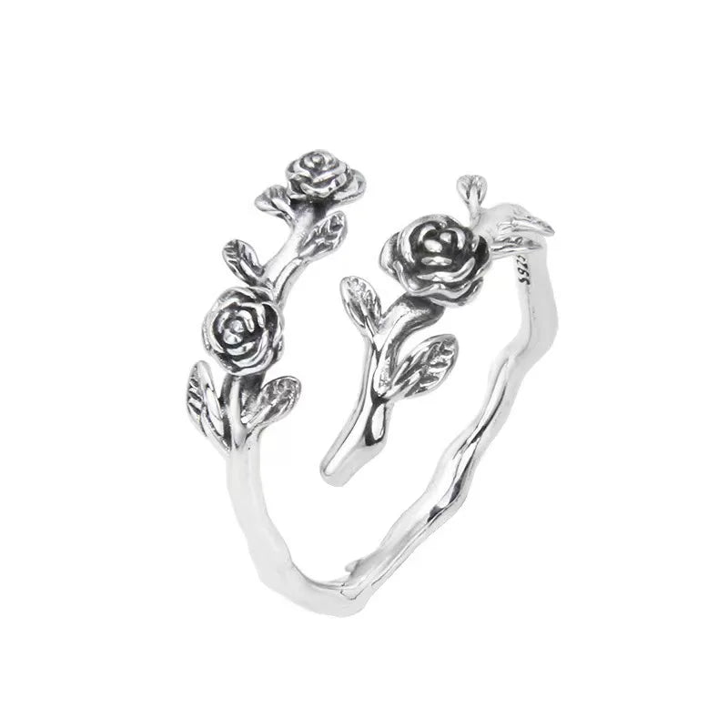 Bague branche de rose argent 925