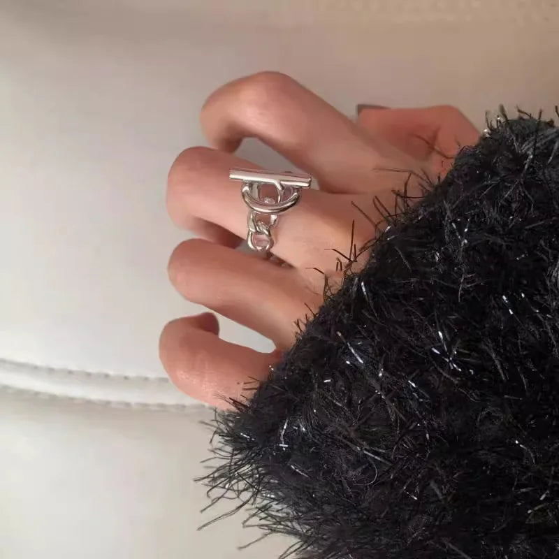 Bague chaîne géométrique ajustable argent 925