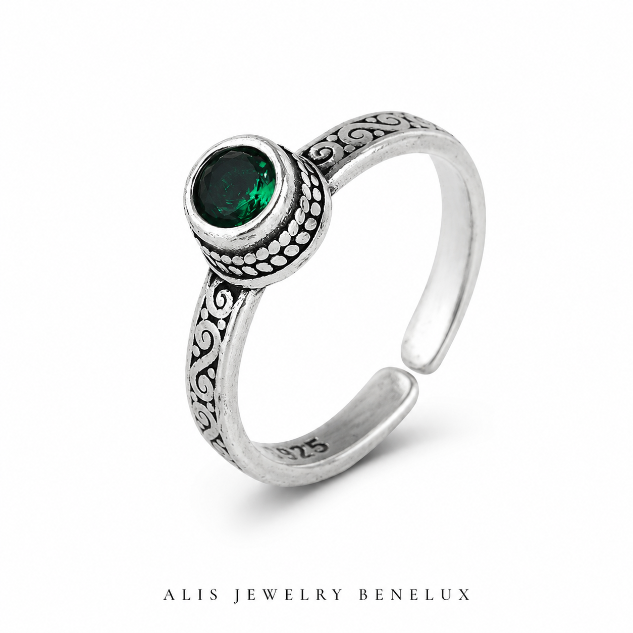Bague argent 925 zircon vert