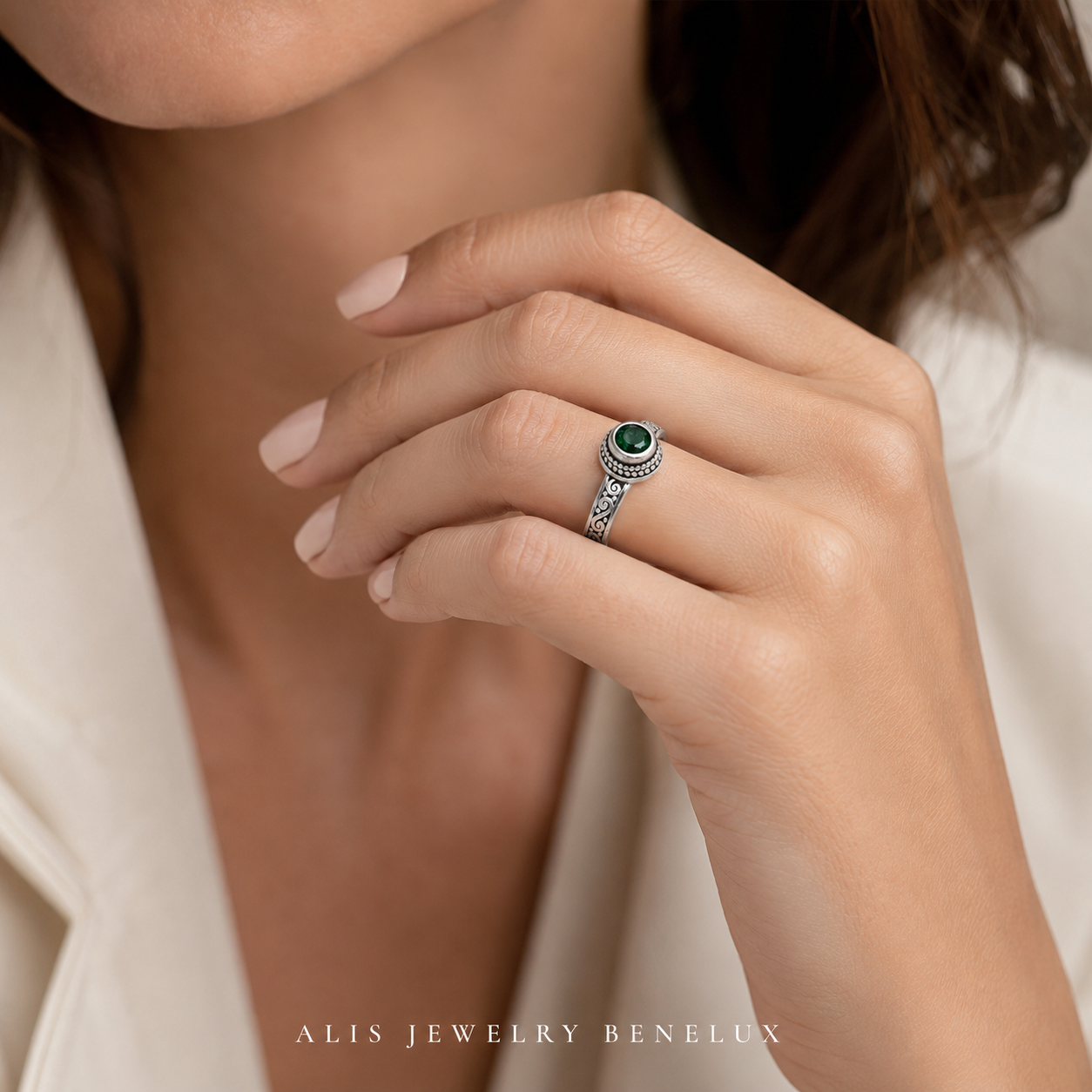 Bague argent 925 zircon vert
