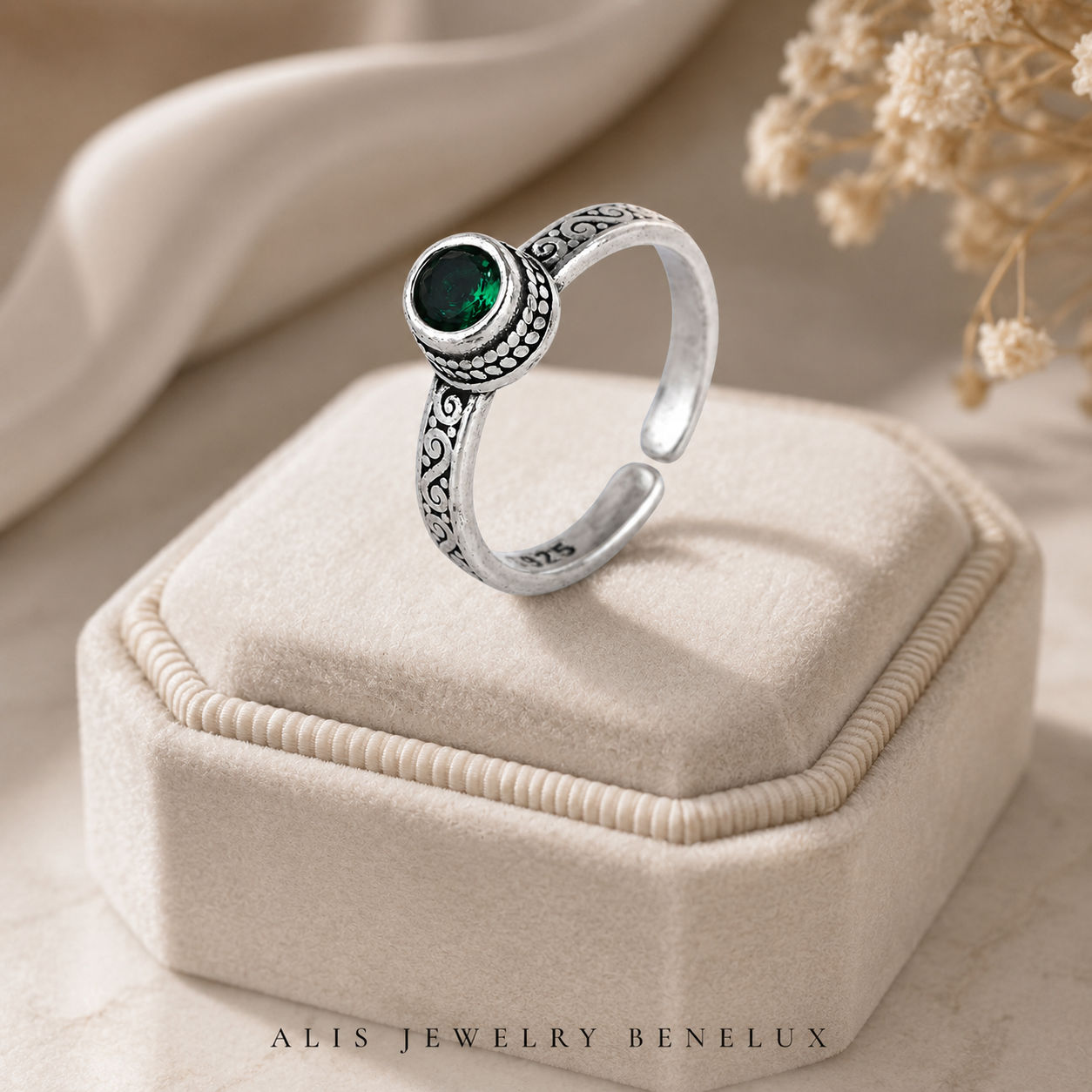 Bague argent 925 zircon vert