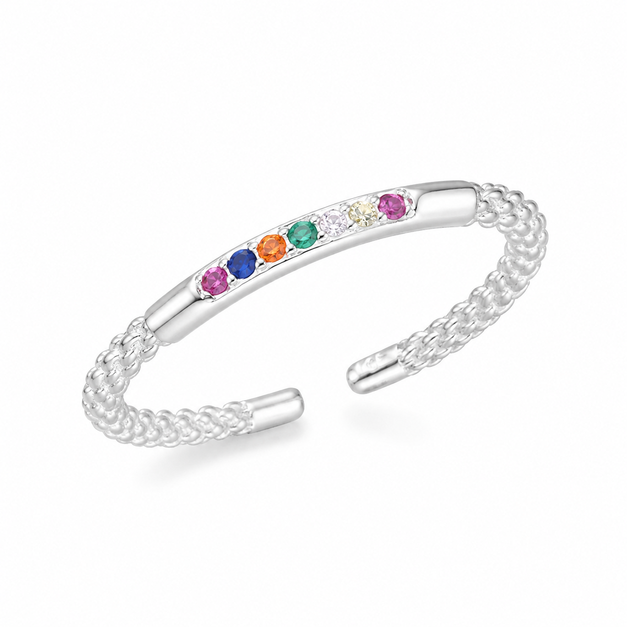 925 Silver Adjustable Color Zircon Ring