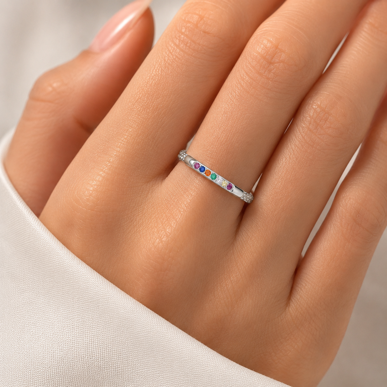 925 Silver Adjustable Color Zircon Ring