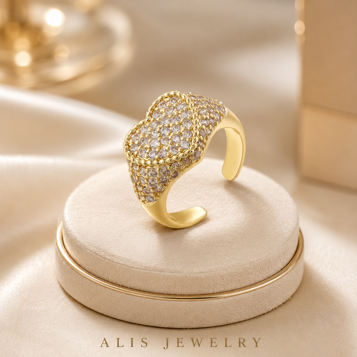 Bague cœur pierre semi-précieuse sur support minéral