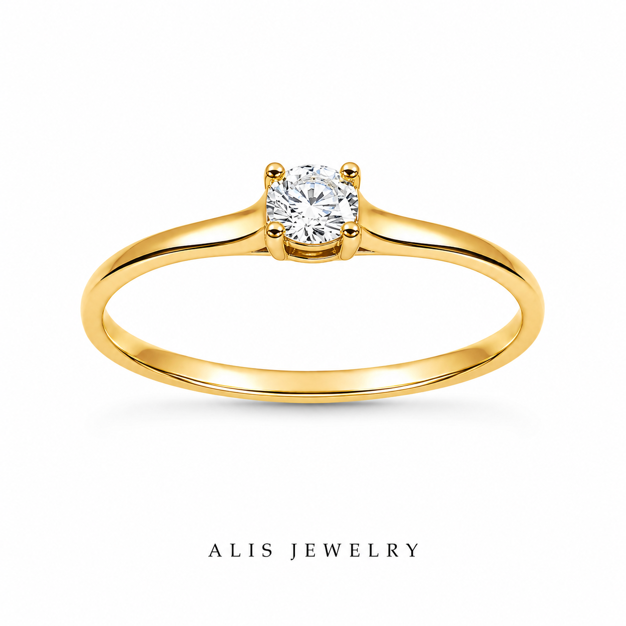 Bague de mariage fine dorée zircon sur fond blanc