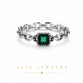 Bague zircon vert carré argent 925