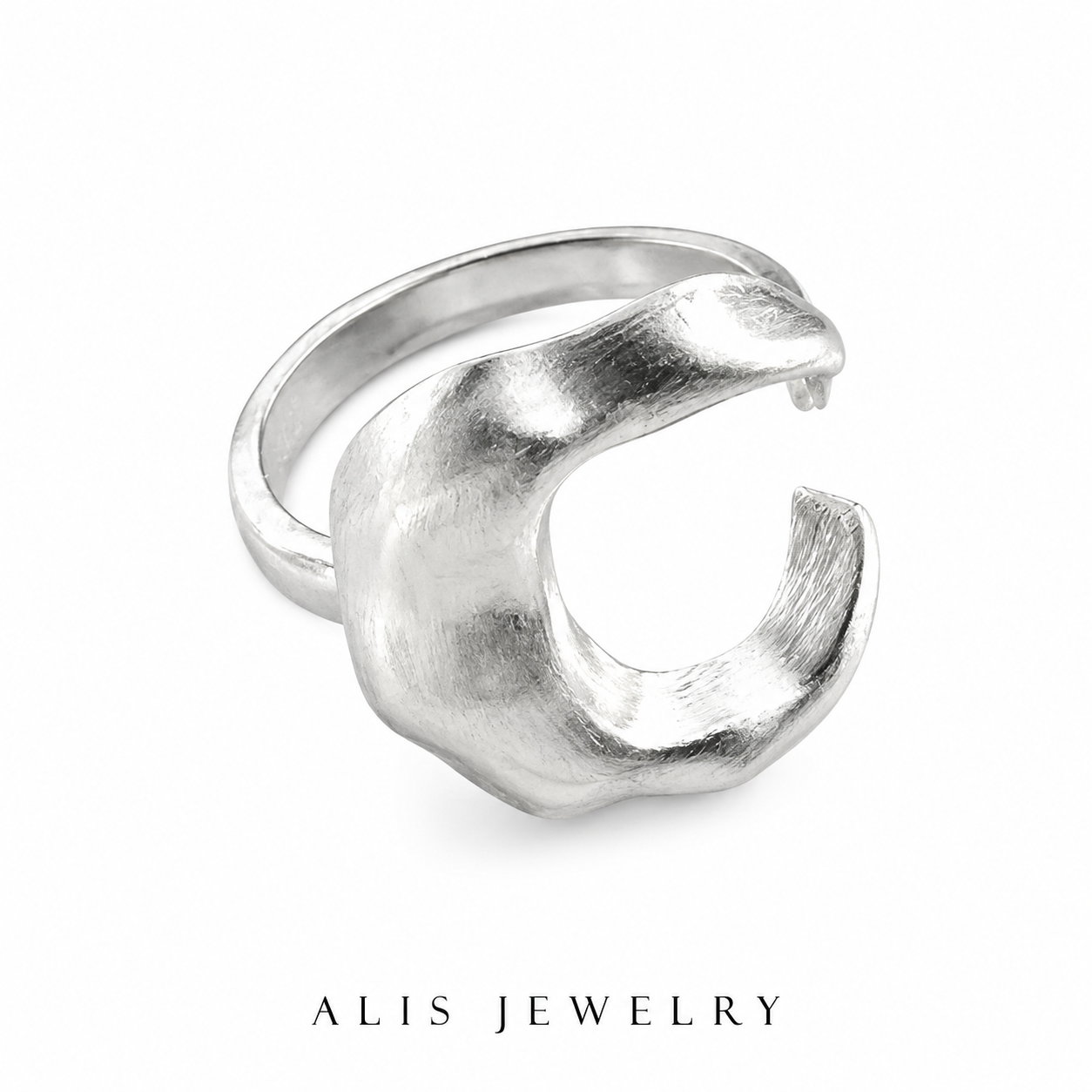 Bague lune ouverte mate argent 925