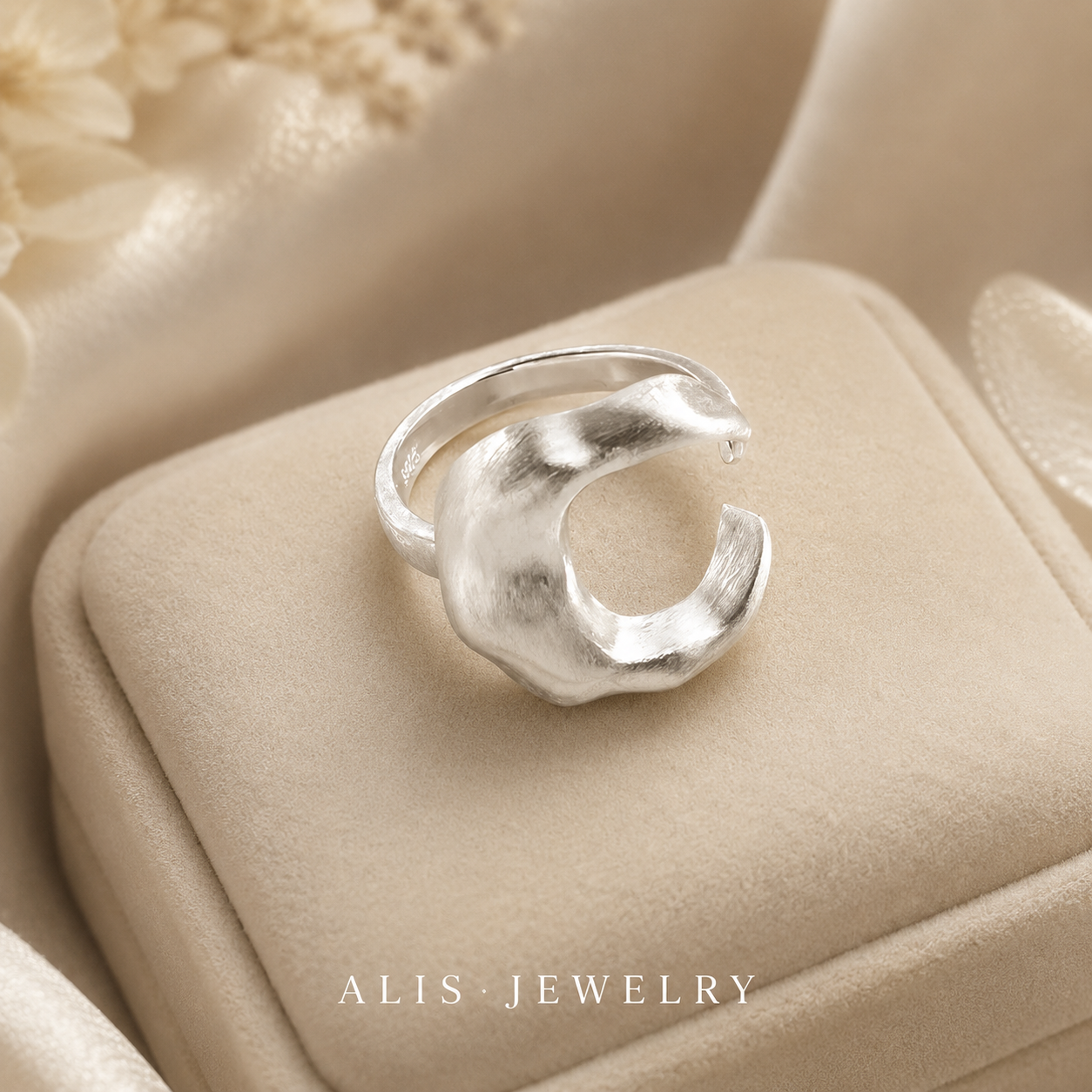 Bague lune ouverte mate argent 925
