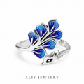 Bague paon bleu argent 925
