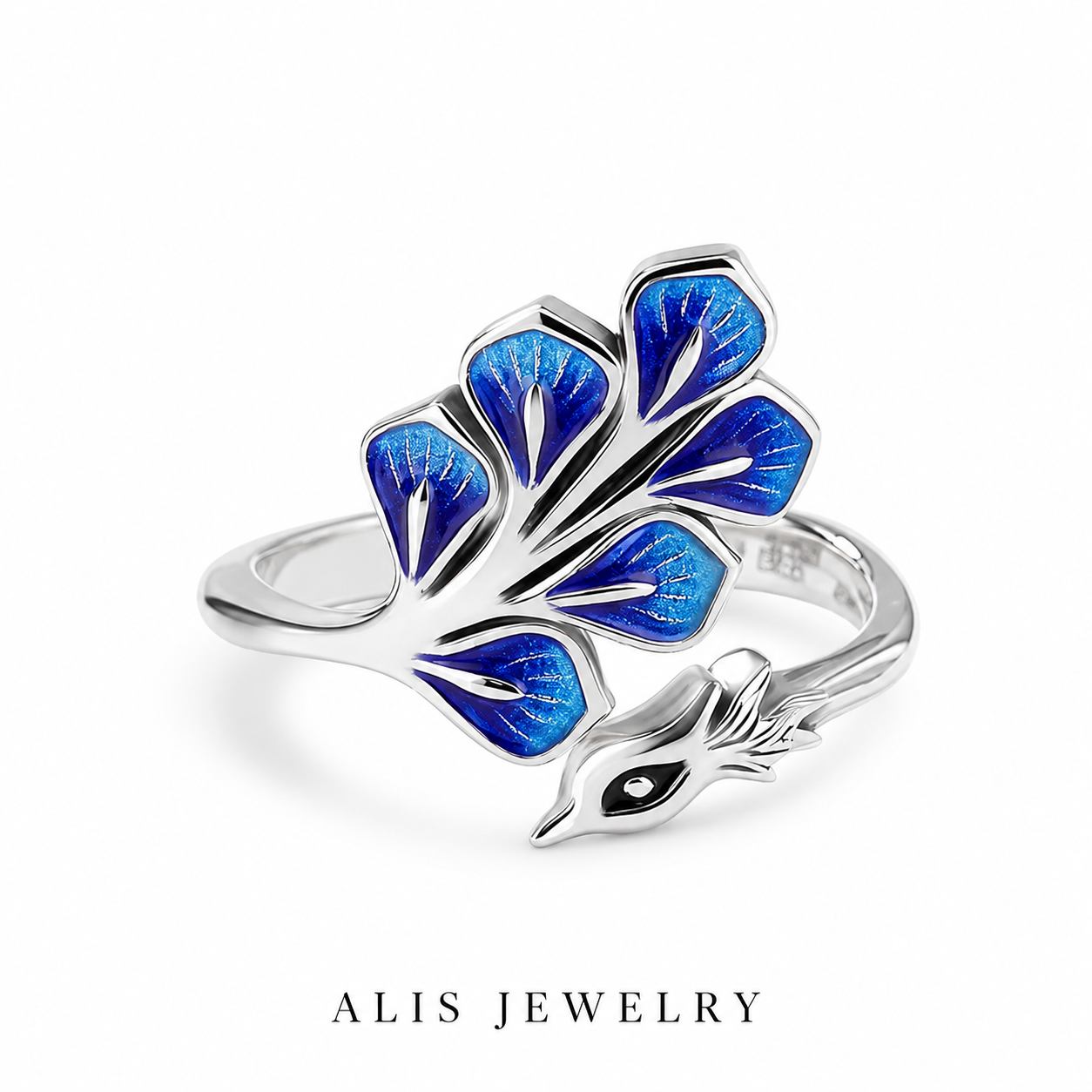 Bague paon bleu argent 925