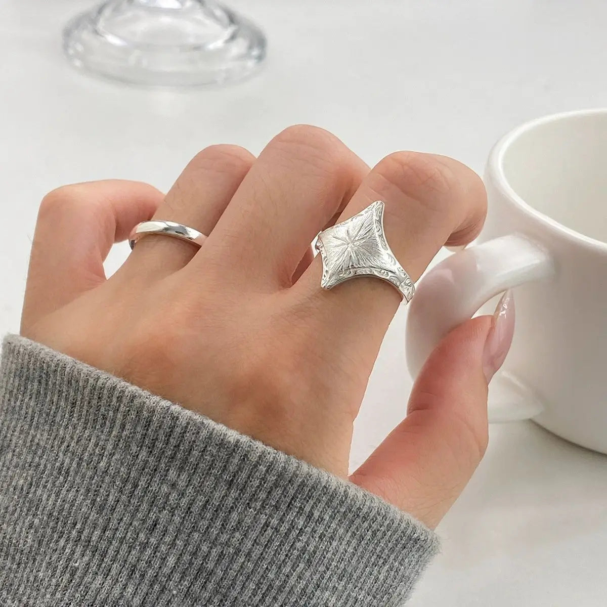 Bague étoile sablée argent 925