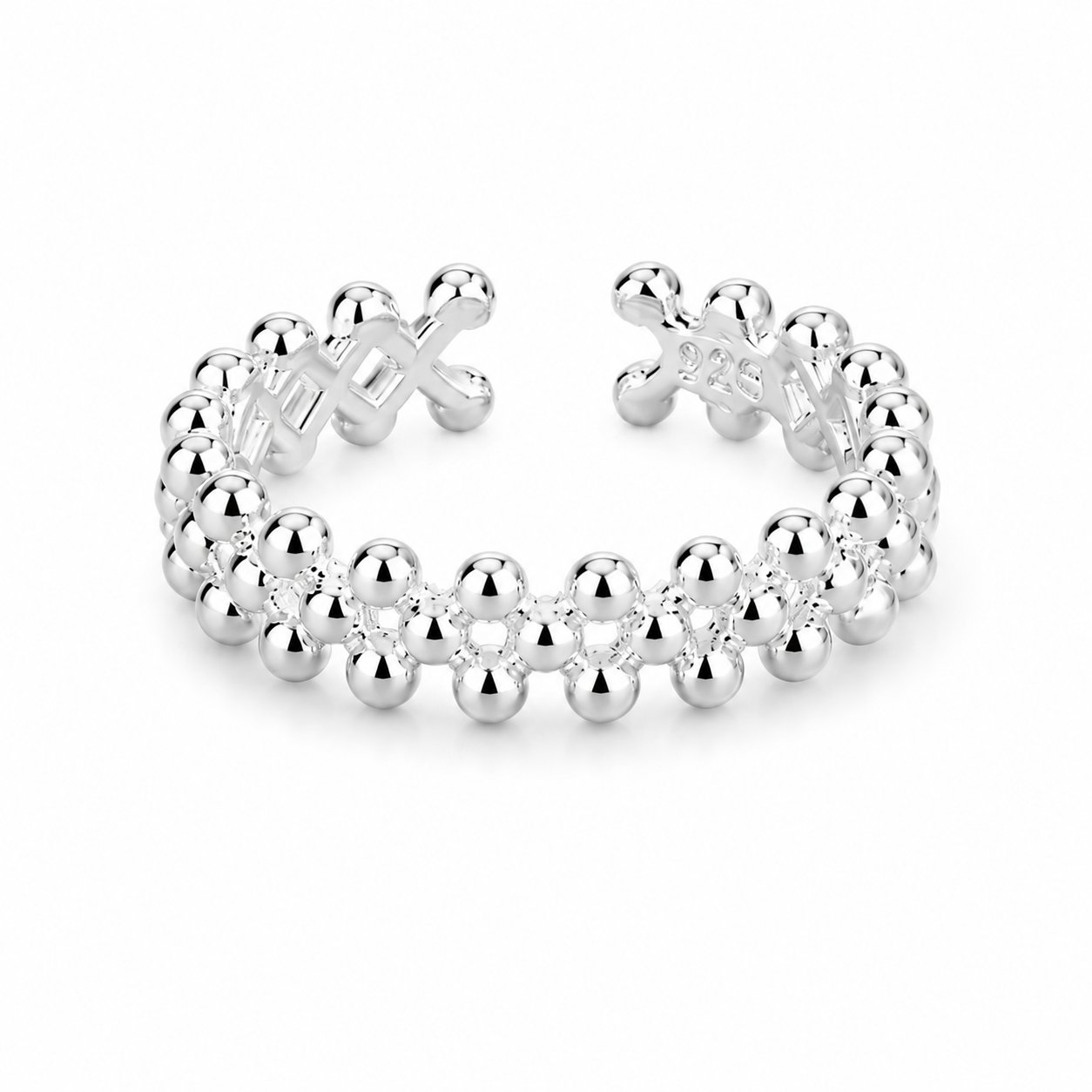 925 Silver Double-Row Open Bead Ring