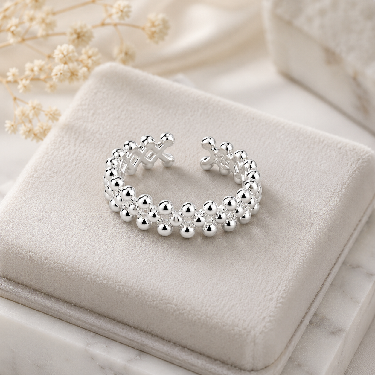 925 Silver Double-Row Open Bead Ring