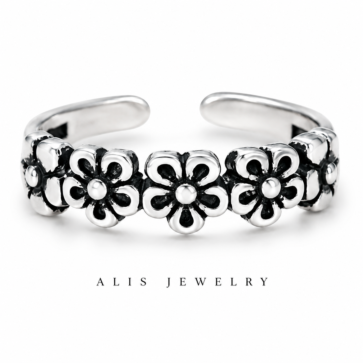 925 Silver Retro Flower Ring