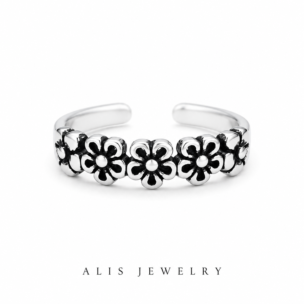 925 Silver Retro Flower Ring