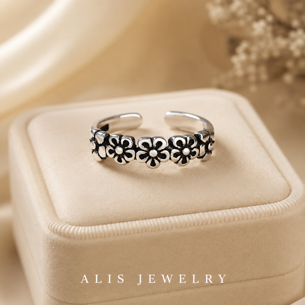 925 Silver Retro Flower Ring