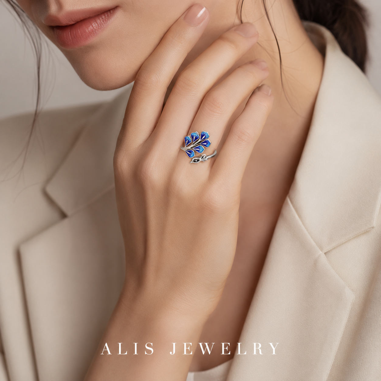 Bague paon bleu argent 925
