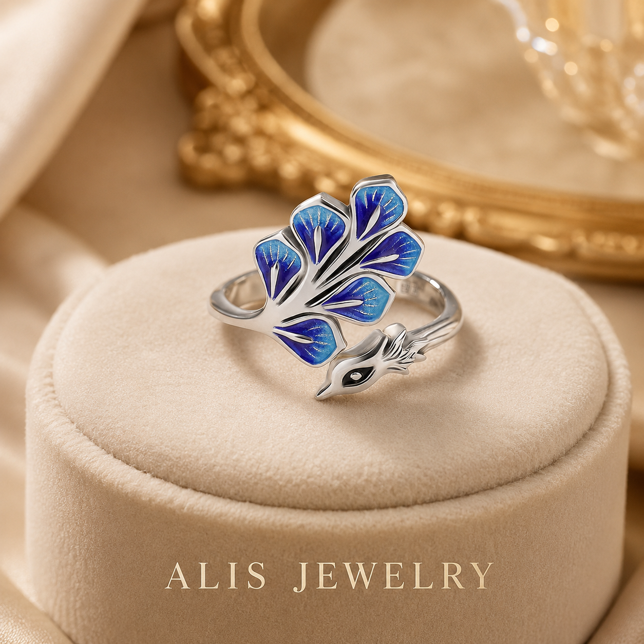 Bague paon bleu argent 925