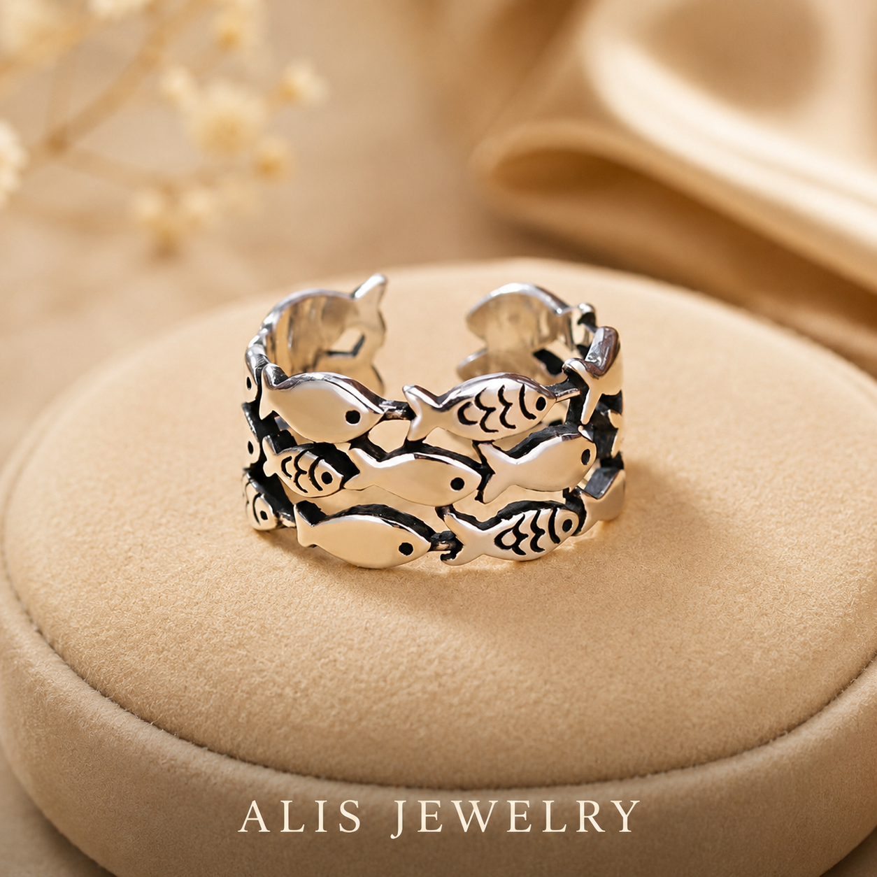 925 Silver Triple-Row Fish Ring