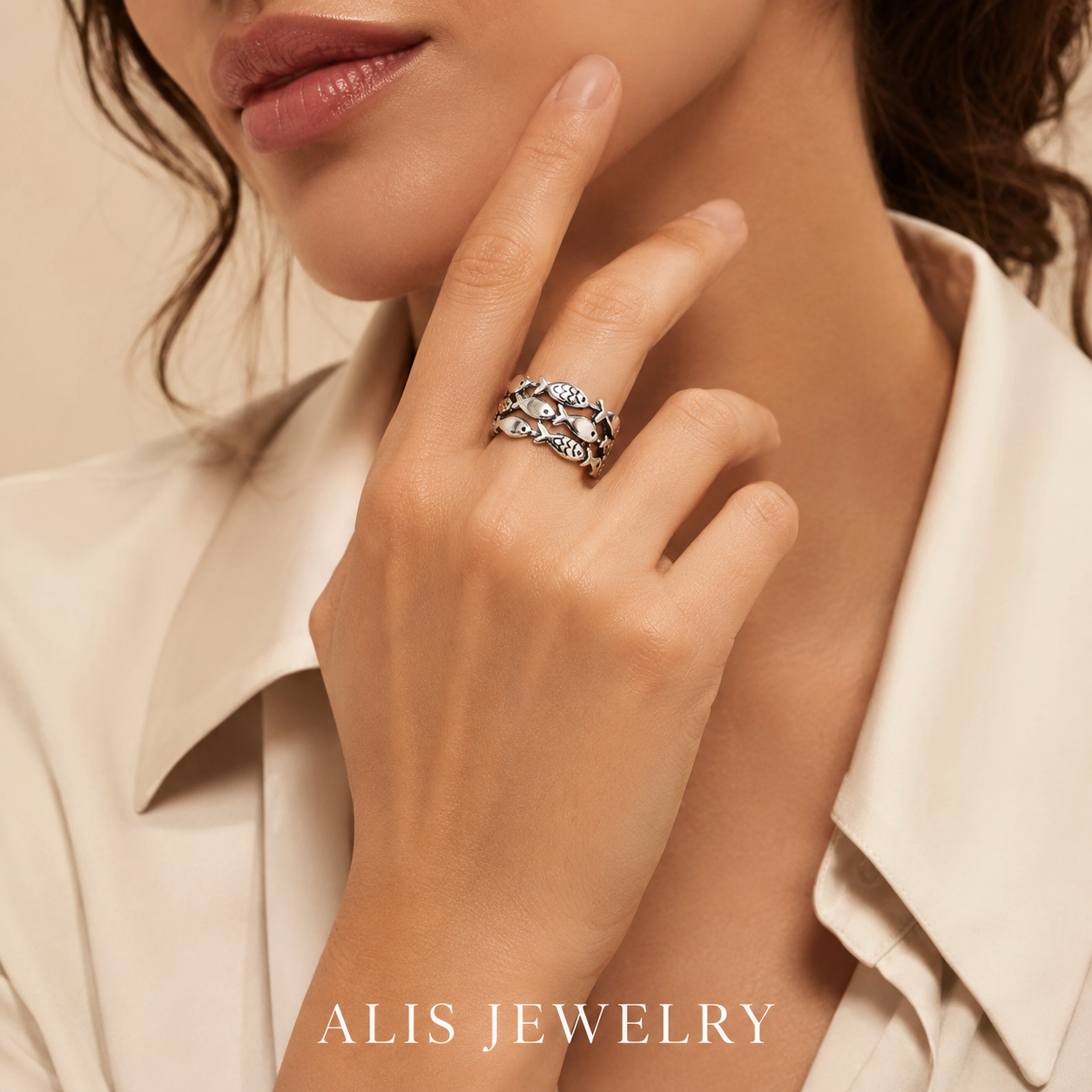 925 Silver Triple-Row Fish Ring