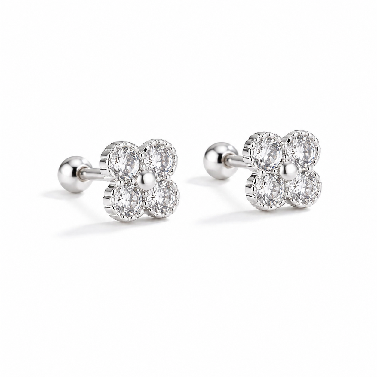 Boucles d'oreilles zircon quatre points argent 925