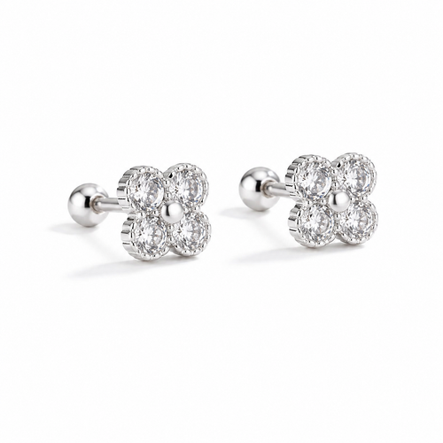 Boucles d'oreilles zircon quatre points argent 925