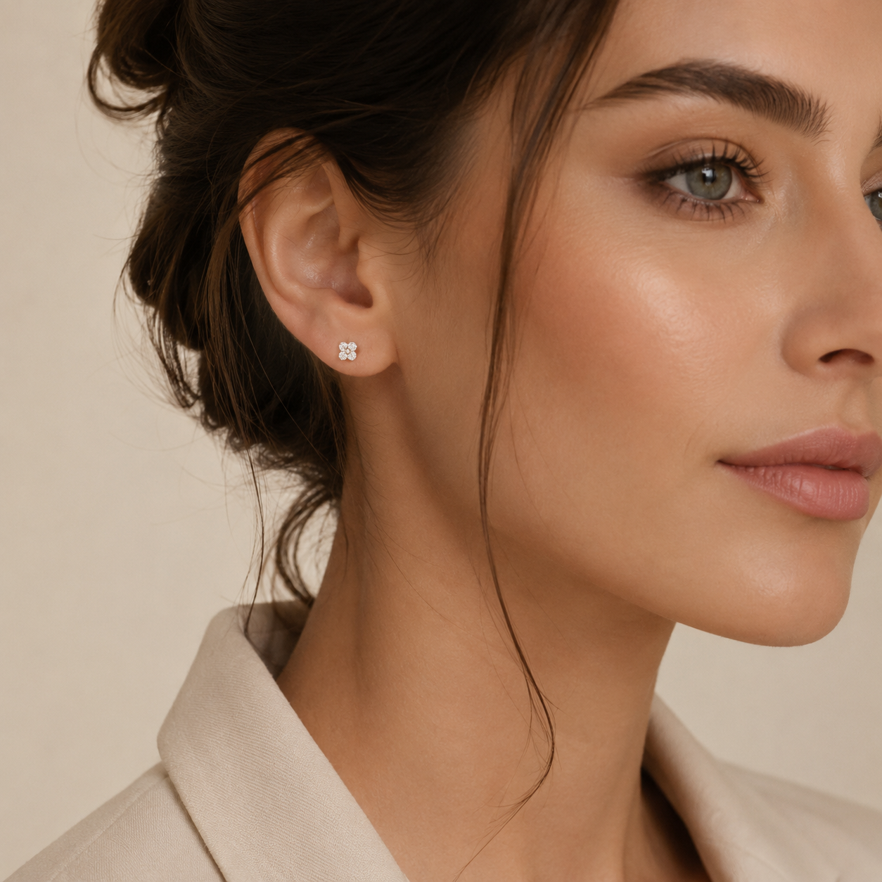 Boucles d'oreilles zircon quatre points argent 925