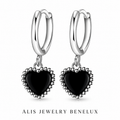 Boucles d'oreilles cœur noir argent 925
