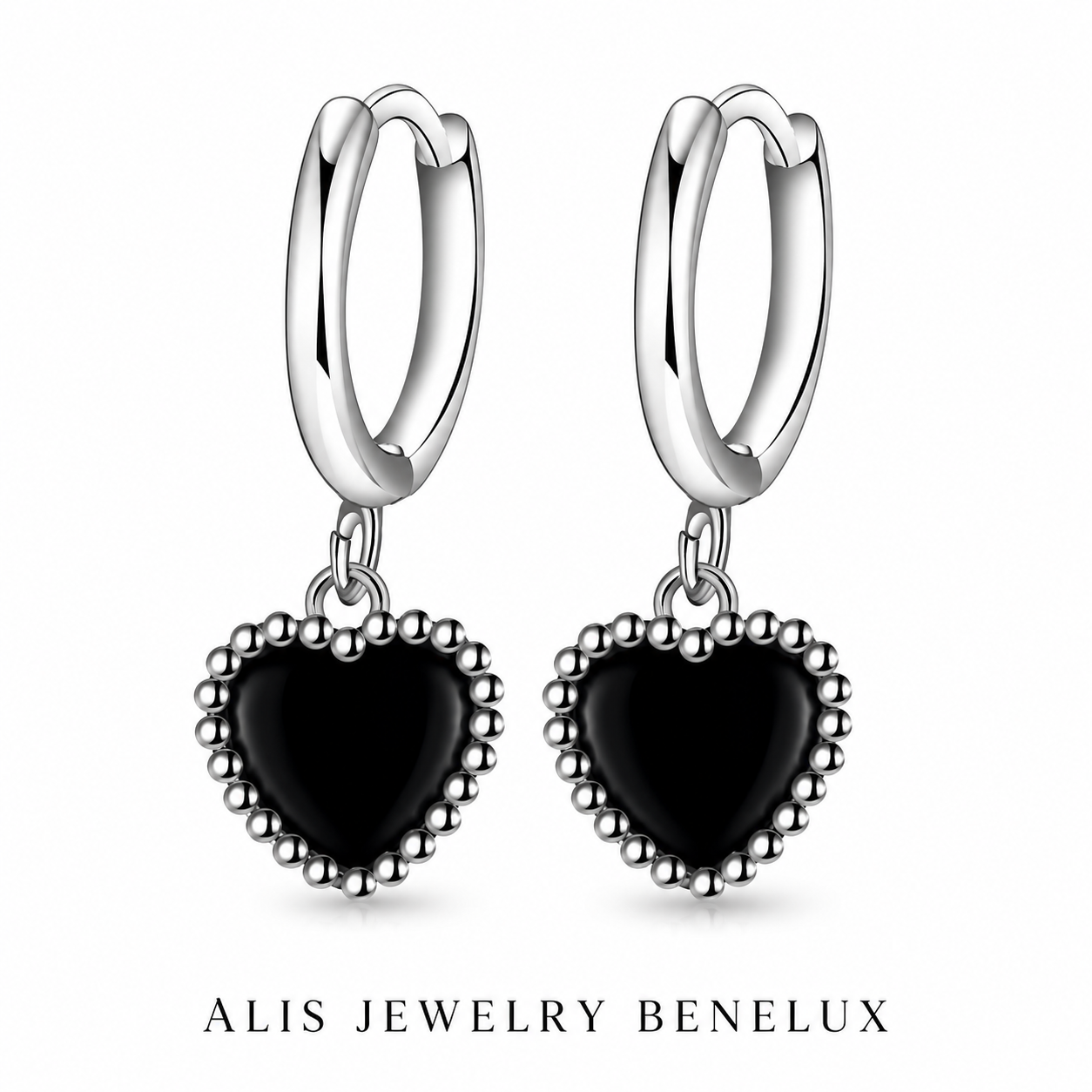 925 Silver Black Heart Earrings