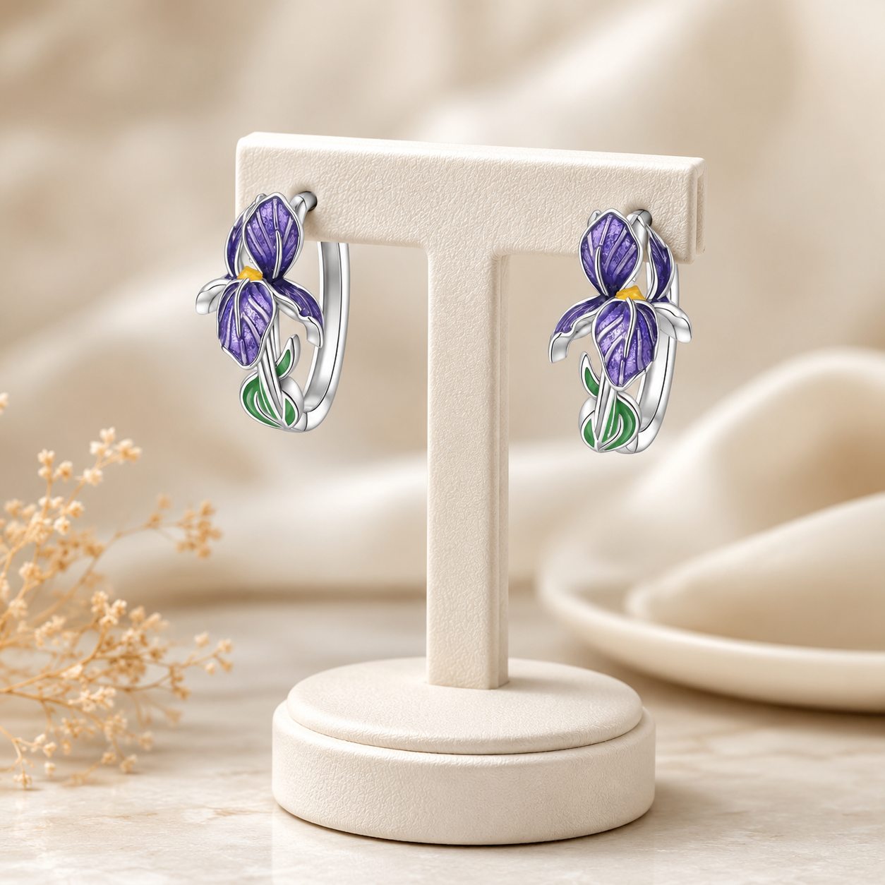 925 Silver Purple Iris Earrings