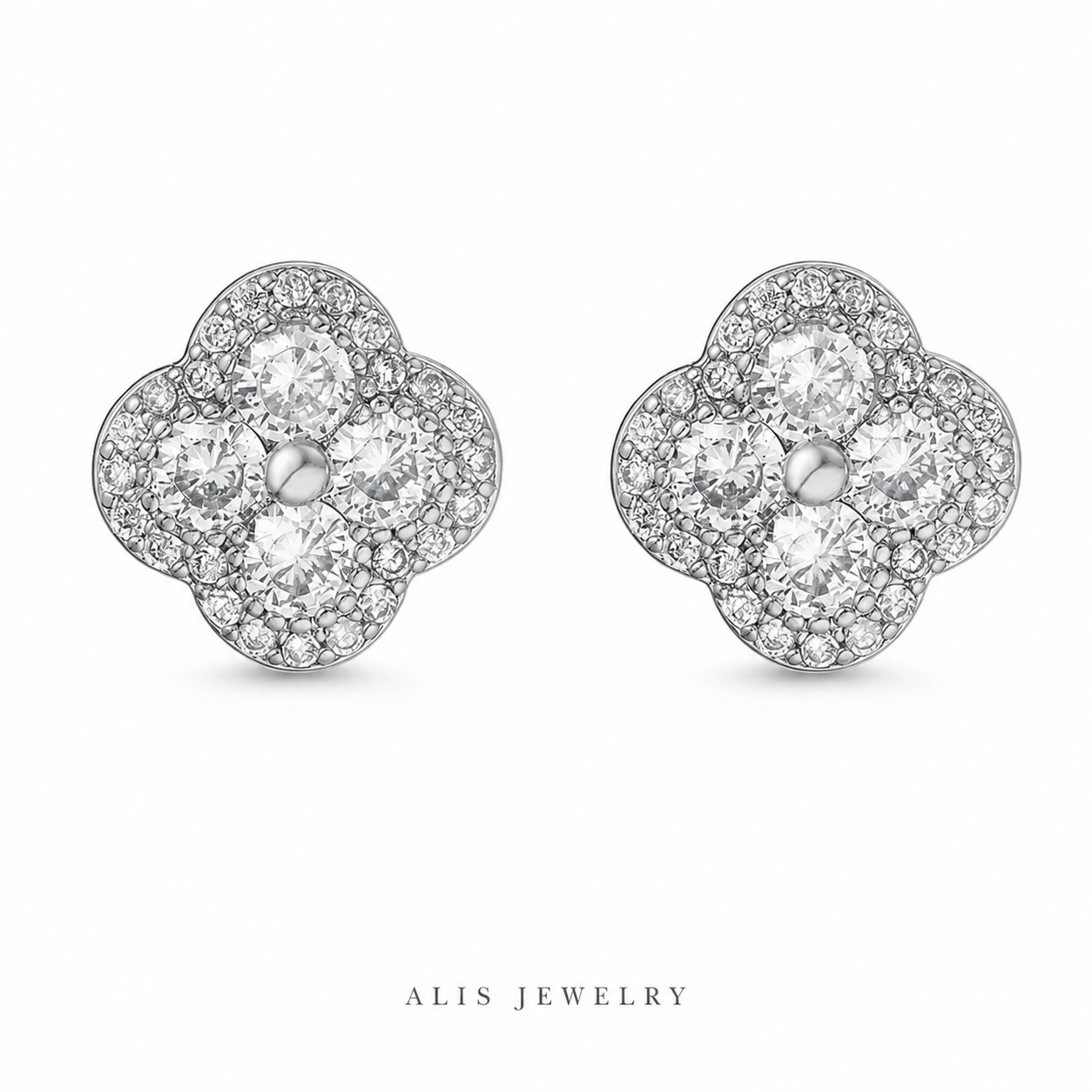 boucles d'oreilles fleur argent plaqué or - Alis Jewelry - fond blanc