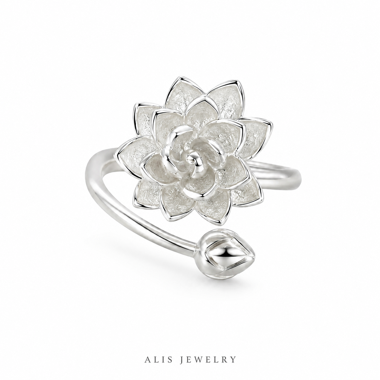 Bague lotus ajustable argent 925
