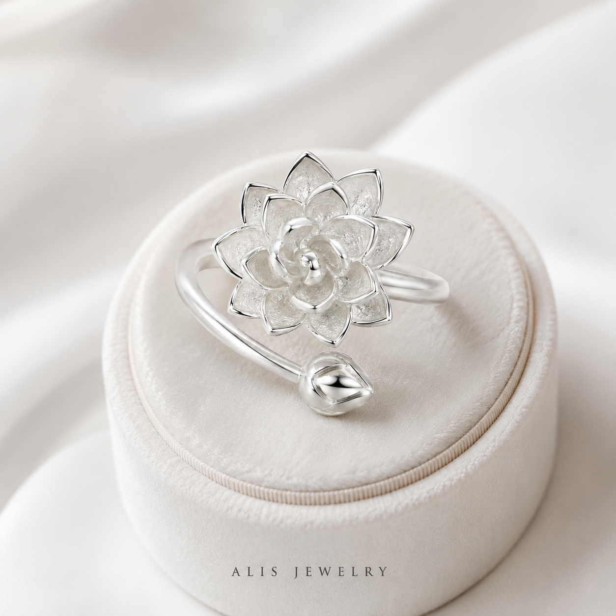 Bague lotus ajustable argent 925