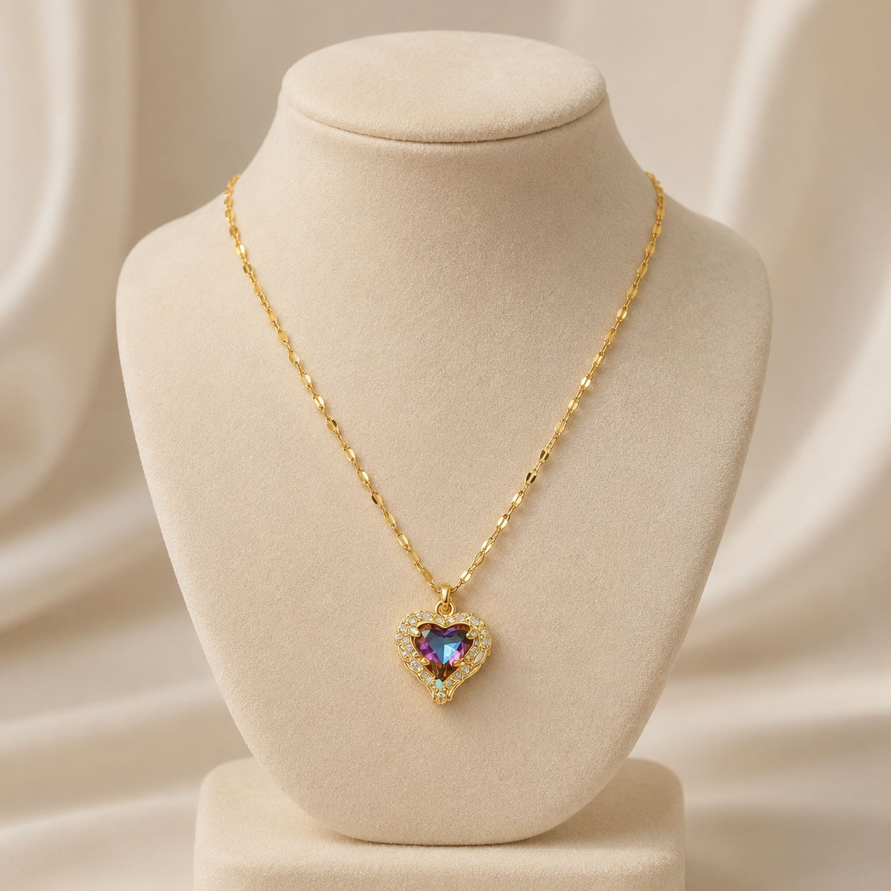 Collier cœur océan zircon doré