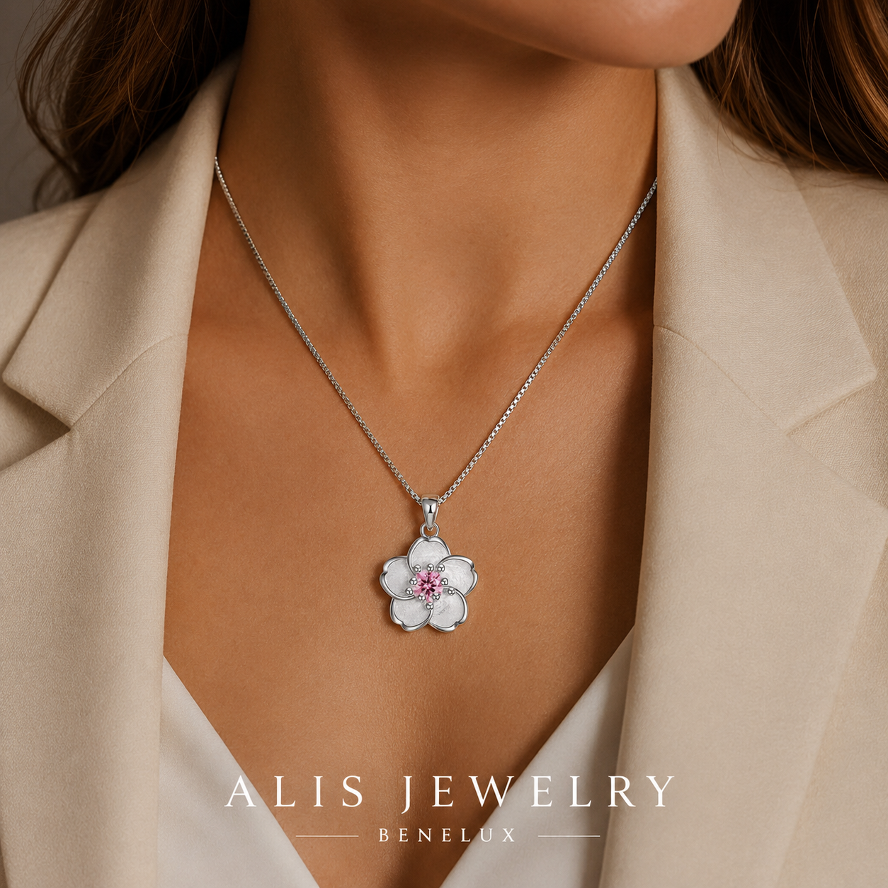 Collier fleur argent 925