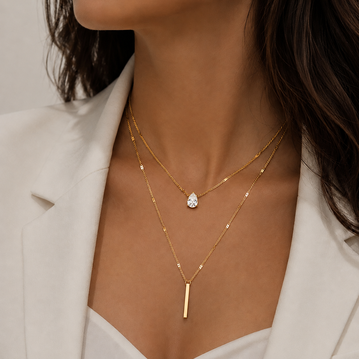 Multi-Chain Necklace with Zircon Stones