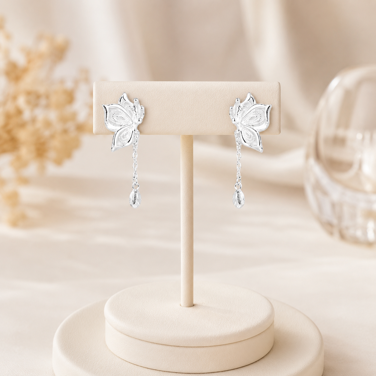boucles d'oreilles papillon ajouré argent 925 - Alis Jewelry - sur support minéral