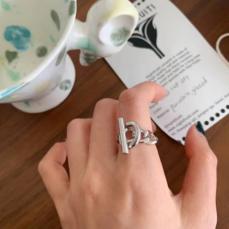 Bague chaîne géométrique ajustable argent 925