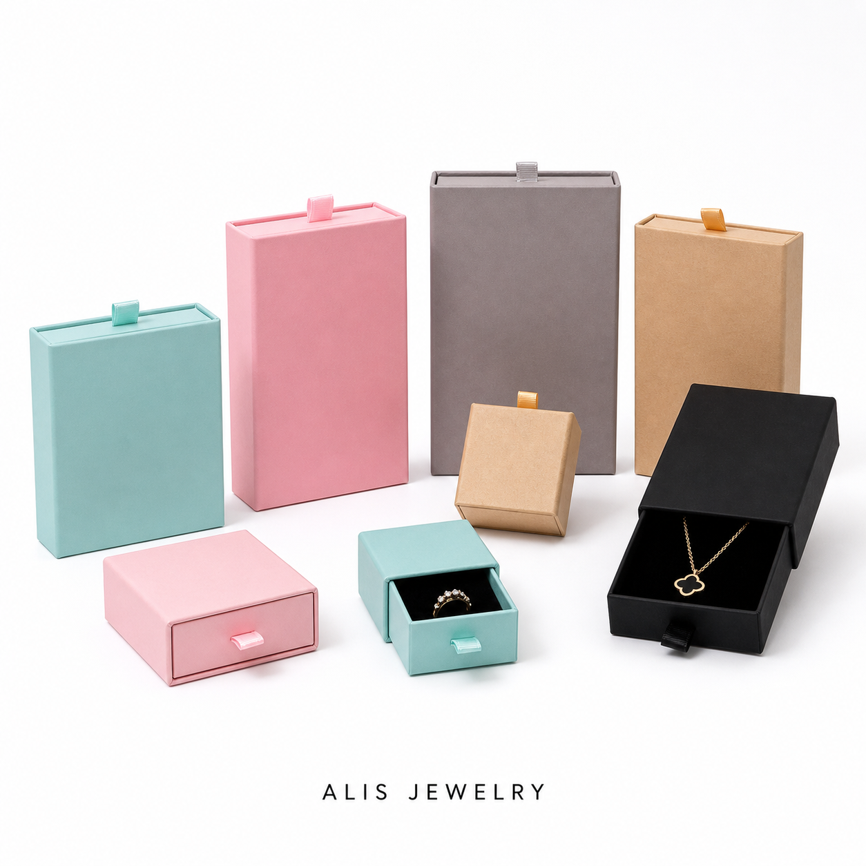 boîtes à bijoux colorées - Alis Jewelry - fond blanc