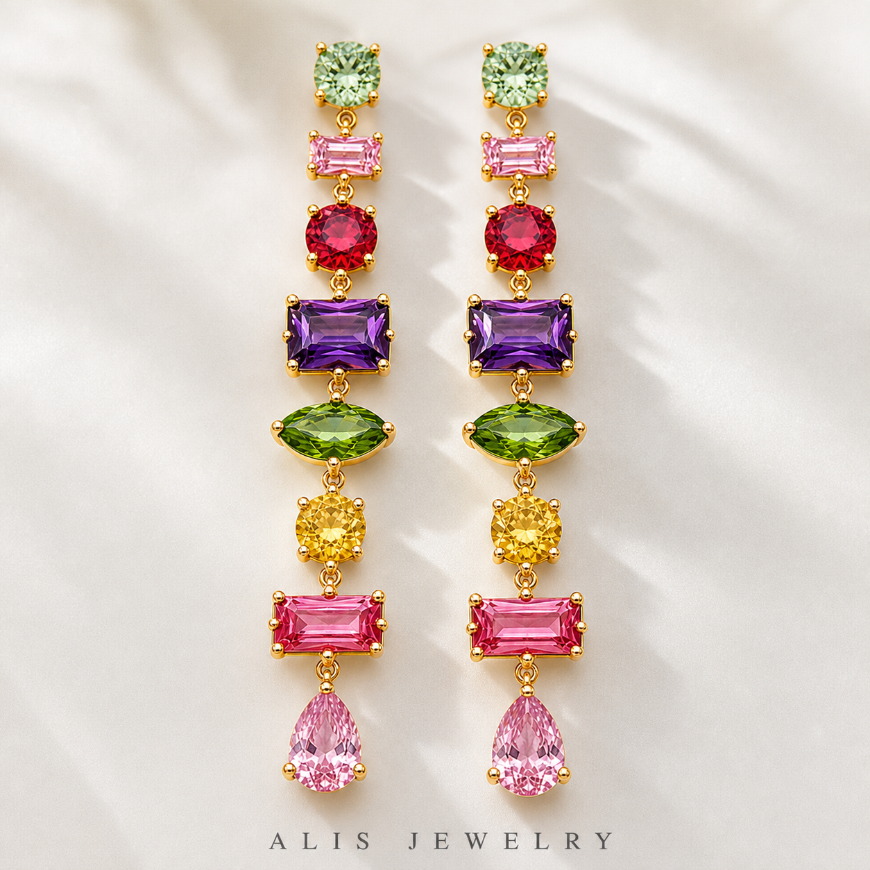 Parure arc-en-ciel plaqué or - Alis Jewelry - Boucles d'oreilles plaqué or - gros plan / zoom