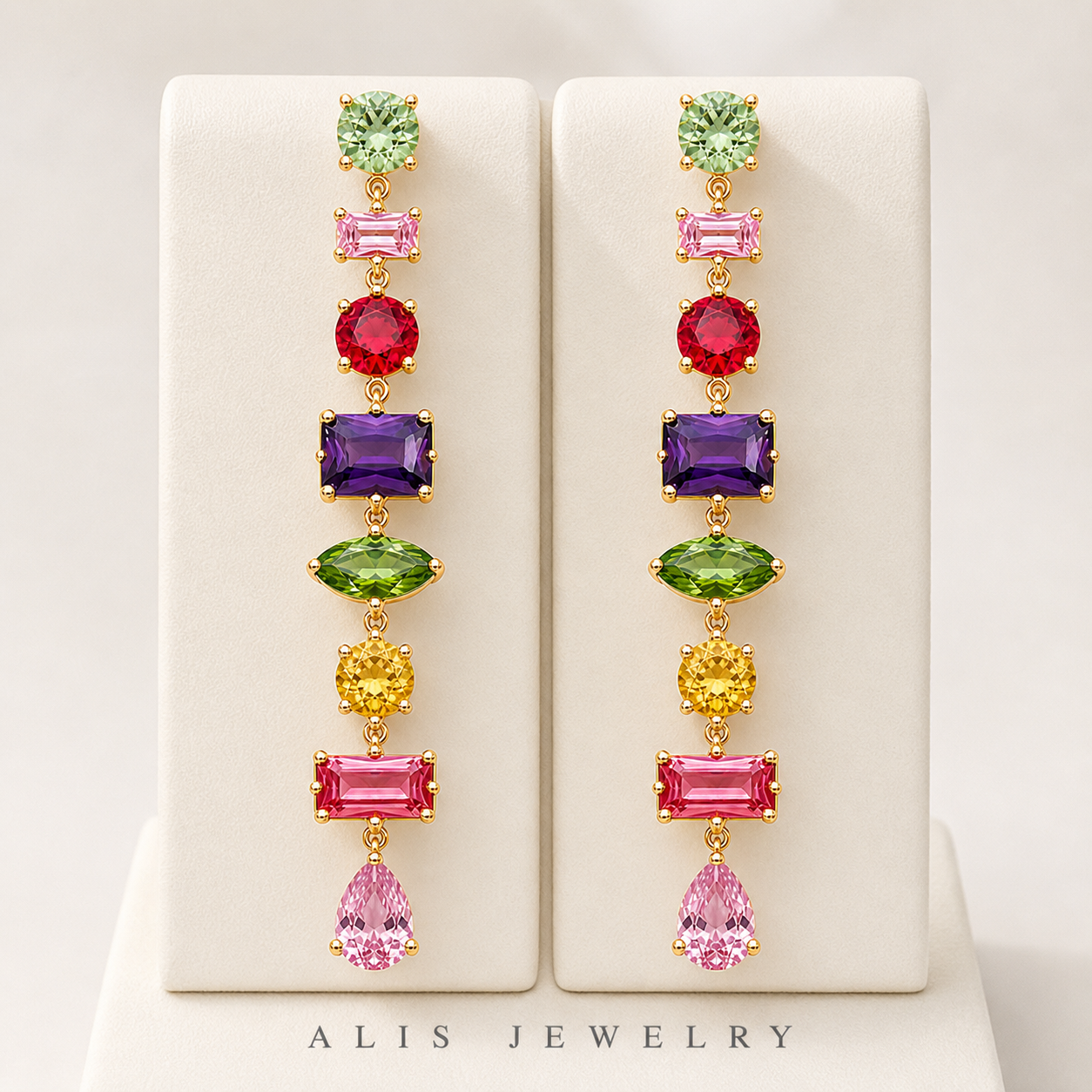 Parure arc-en-ciel plaqué or - Alis Jewelry - Boucles d'oreilles plaqué or - sur support minéral