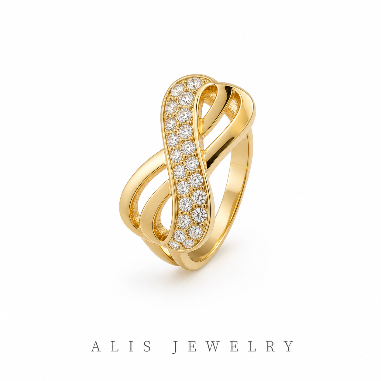 Parure nuptiale Dubaï plaqué or - Alis Jewelry - modèle Infini - bague - fond blanc