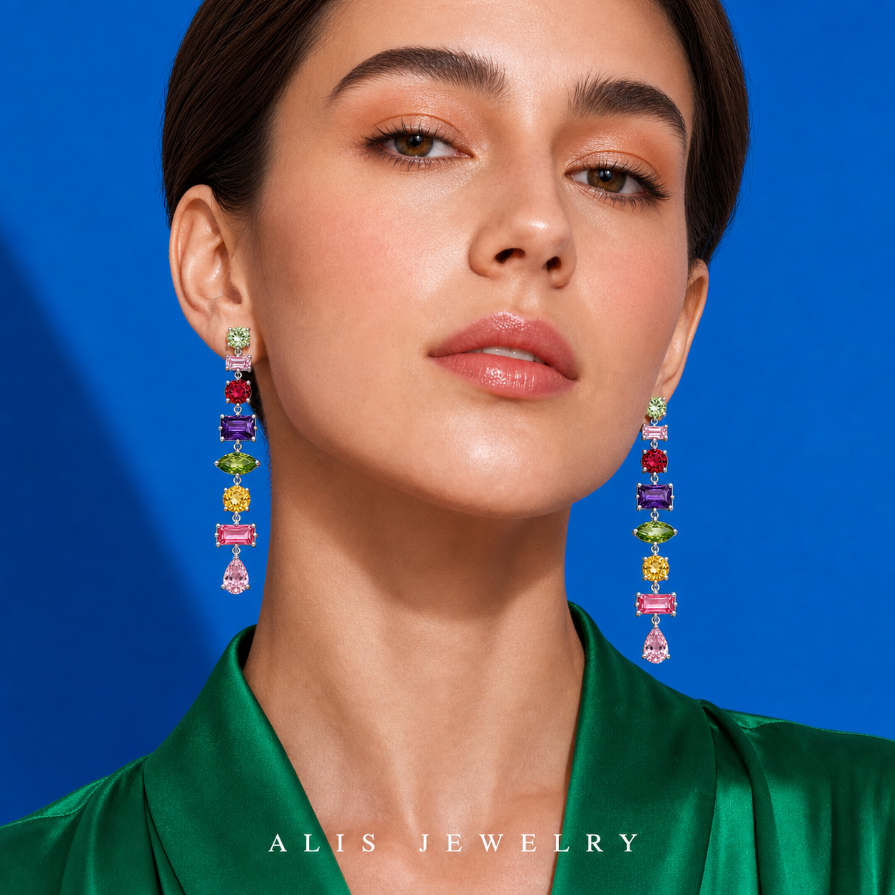 Parure arc-en-ciel plaqué or - Alis Jewelry - Boucles d'oreilles argent 925 - porté mannequin