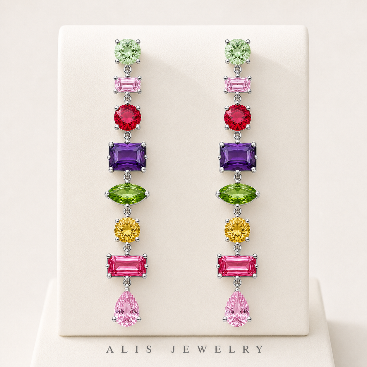 Parure arc-en-ciel plaqué or - Alis Jewelry - Boucles d'oreilles argent 925 - sur support minéral