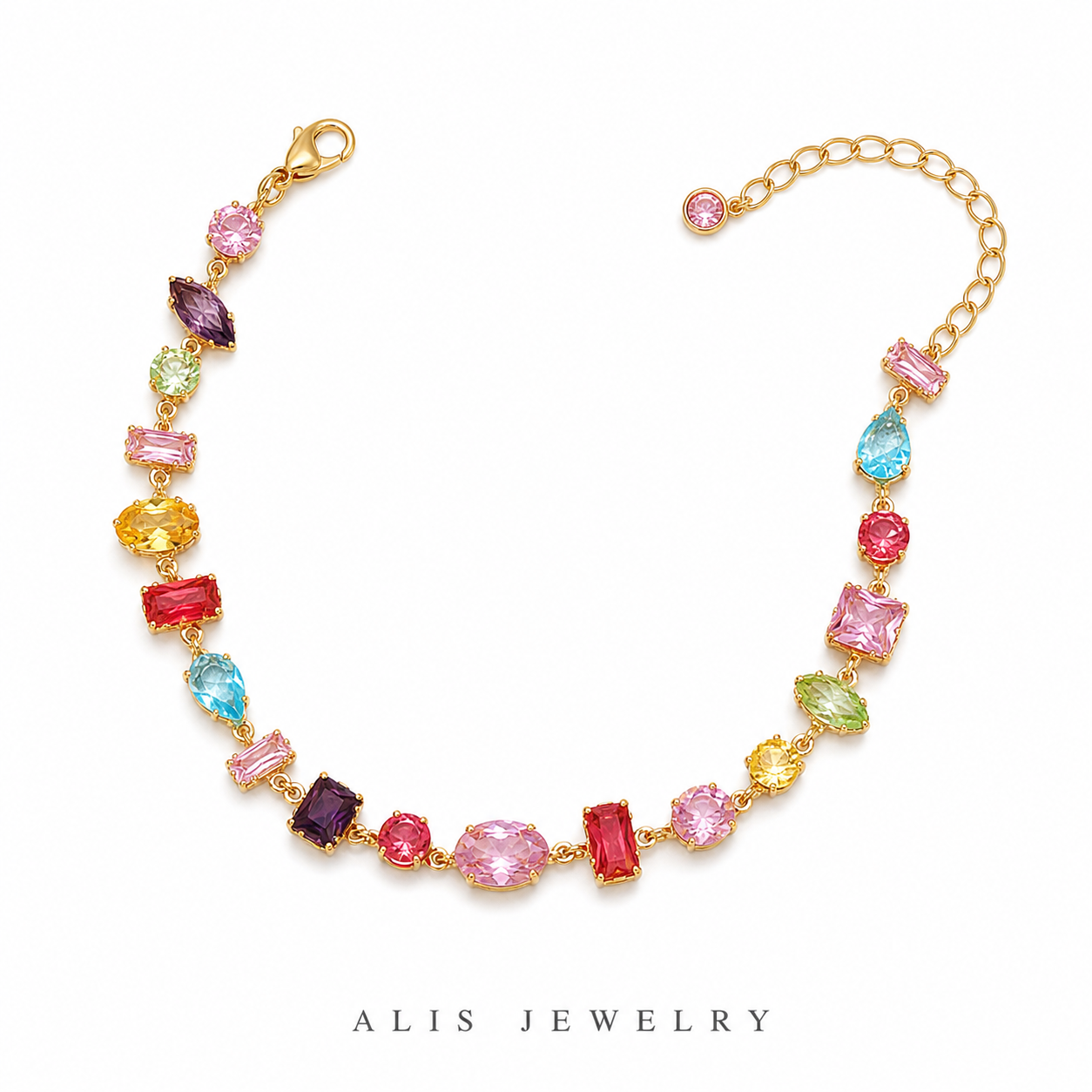 Parure arc-en-ciel plaqué or - Alis Jewelry - Bracelet plaqué or - fond blanc