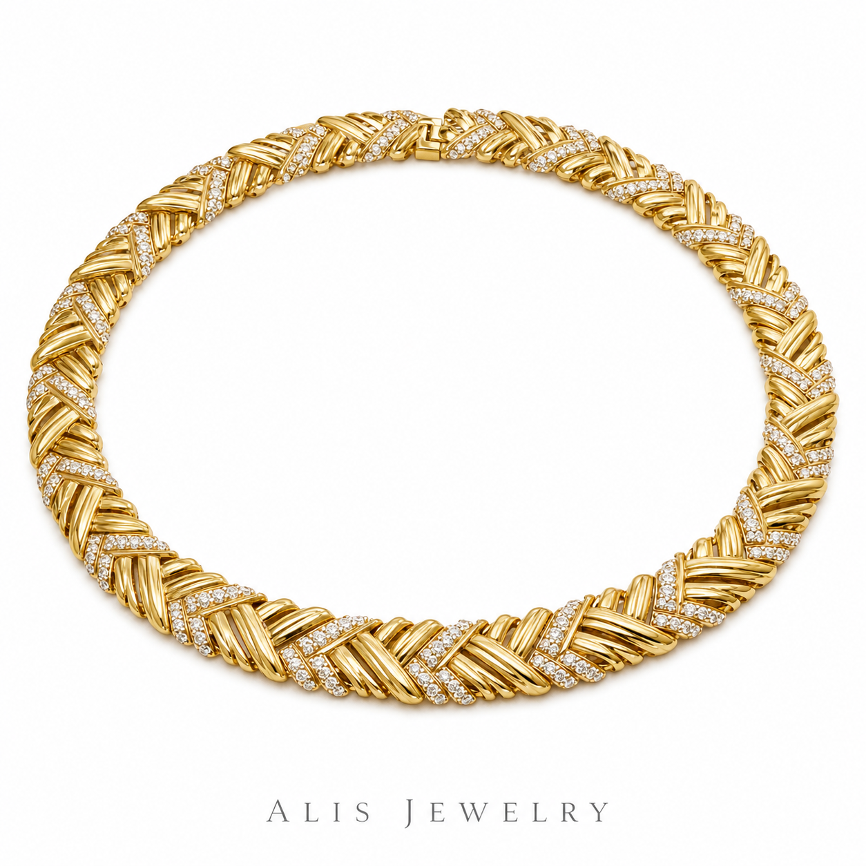 Parure nuptiale Dubaï plaqué or - Alis Jewelry - modèle Tressée - collier - fond blanc