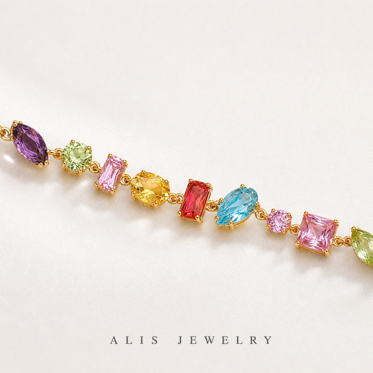 Parure arc-en-ciel plaqué or - Alis Jewelry - Bracelet plaqué or - gros plan / zoom