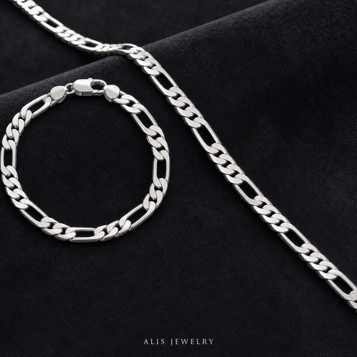 Parure chaîne argent 925 - Alis Jewelry - posé fond sombre